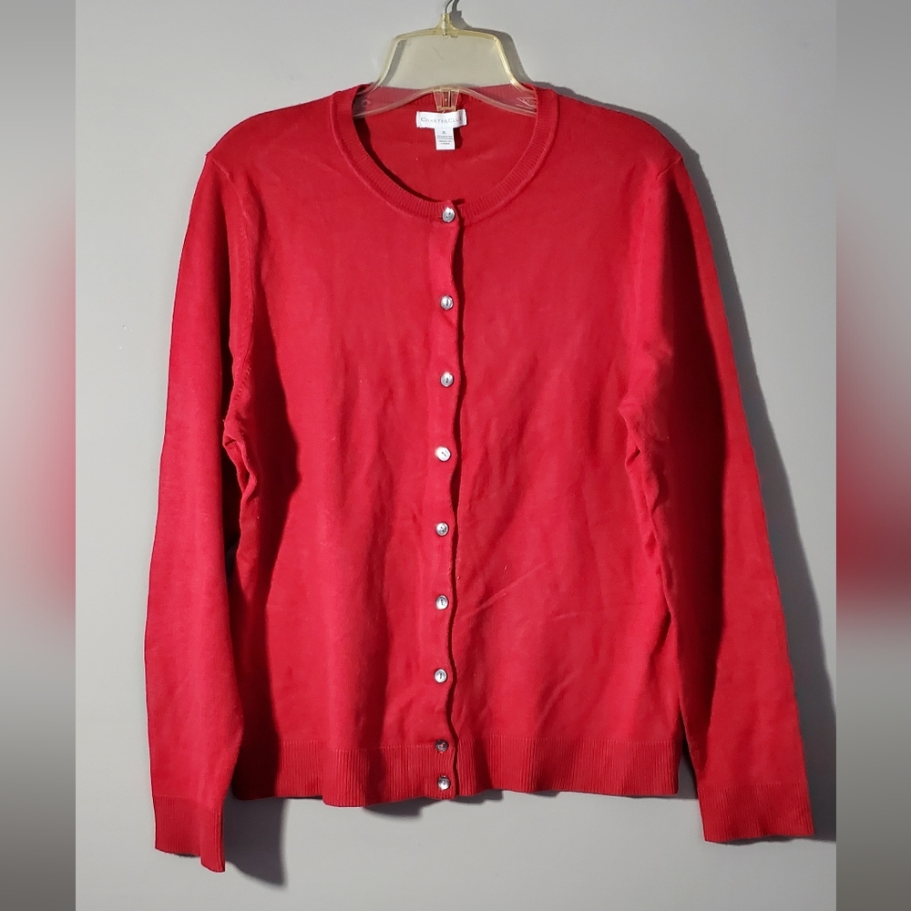 XL Charter Club Red Cardigan Fine Knit Button-down Long Sleeve Sweater Crewneck